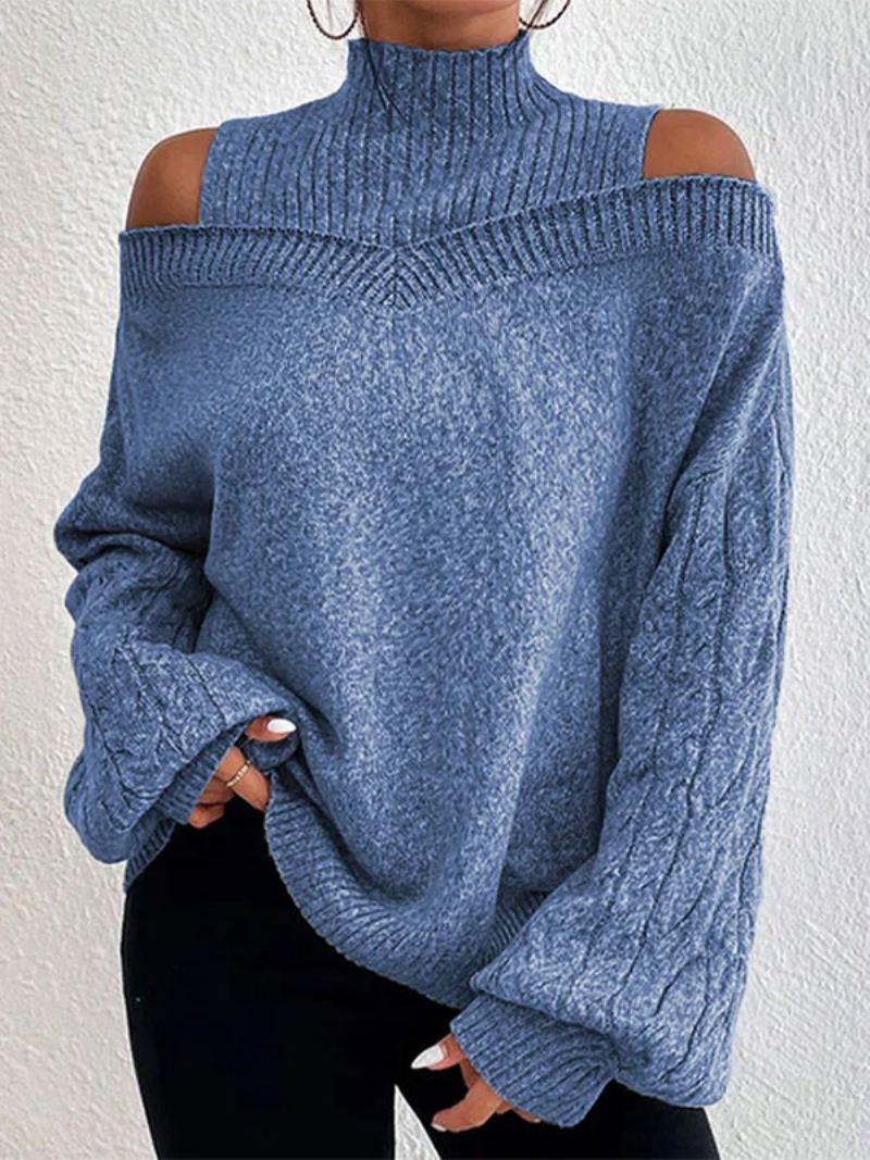 Dames Pullover Trui Grijze Hoge Kraag Lange Mouwen Truien - Blauw