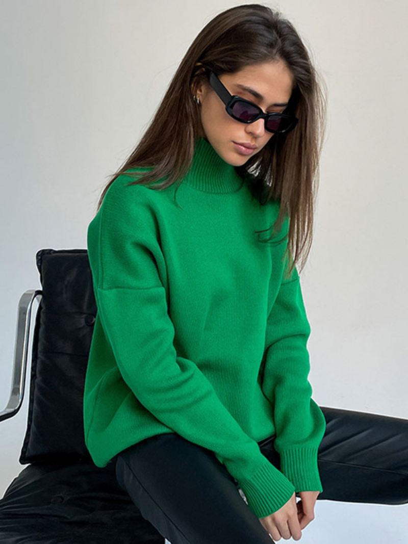 Dames Pullover Trui Groene Hoge Kraag Lange Mouwen Truien - Groen