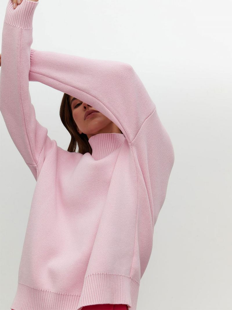 Dames Pullover Trui Groene Hoge Kraag Lange Mouwen Truien - Roze