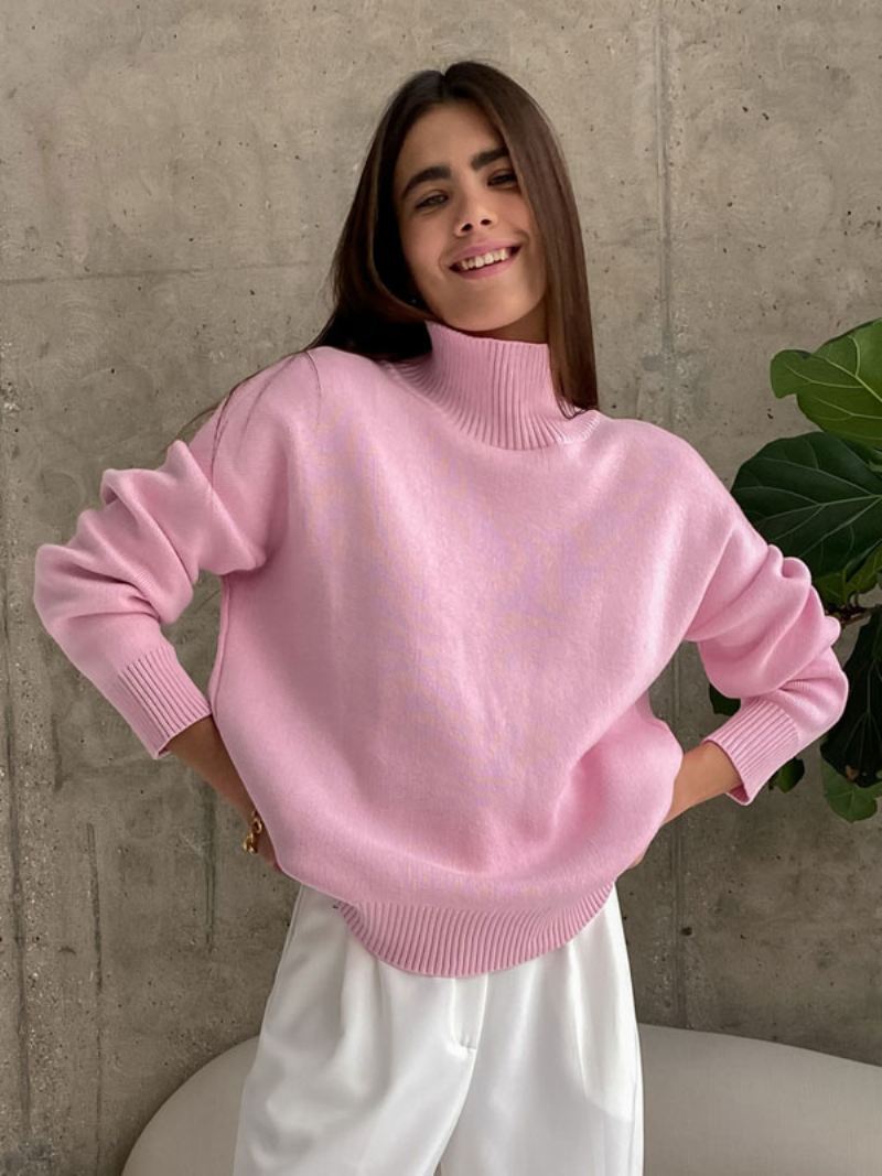 Dames Pullover Trui Groene Hoge Kraag Lange Mouwen Truien - Roze