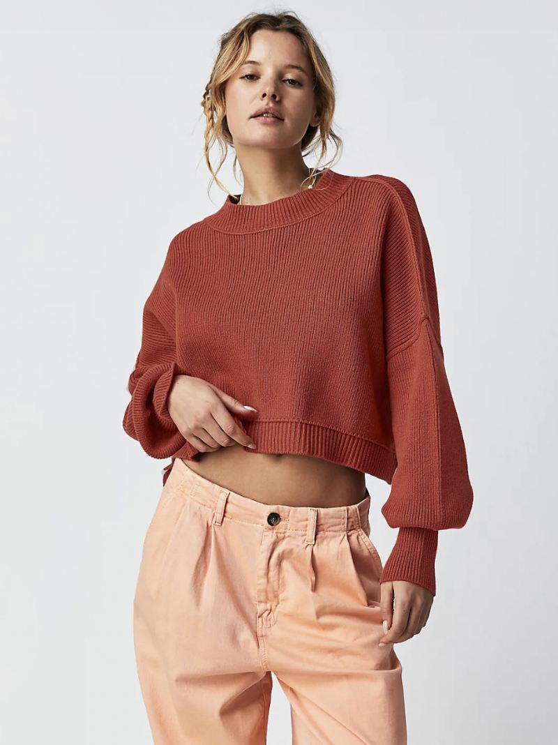 Geribbelde Trui Met Verlaagde Schouder Lange Mouwen Split-crop-top Dames