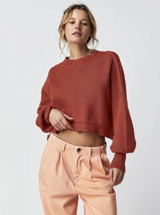 Geribbelde Trui Met Verlaagde Schouder Lange Mouwen Split-crop-top Dames