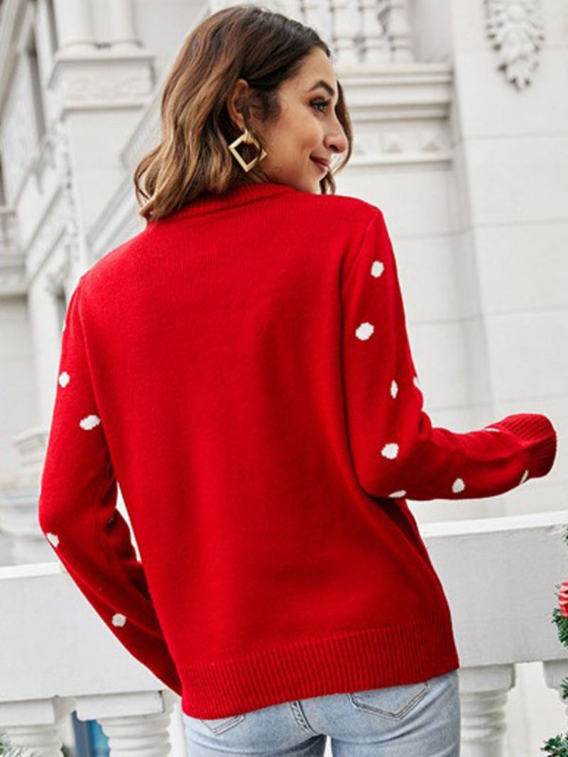 Lelijke Kerstsweater Met Ronde Hals Lange Mouwen Gebreide Trui Dames - Rood