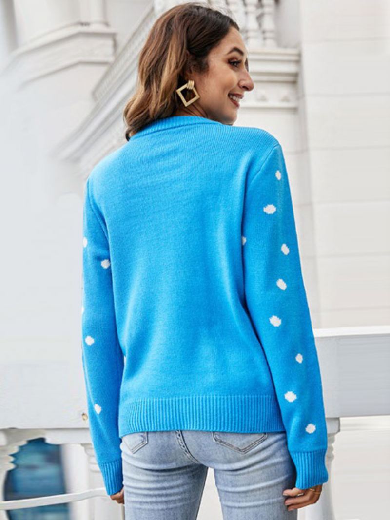 Lelijke Kerstsweater Met Ronde Hals Lange Mouwen Gebreide Trui Dames - Blauw