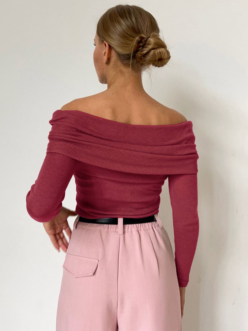 Off-shoulder Trui Met Lange Mouwen Herfst-wintertrui Dames - Baksteenrood