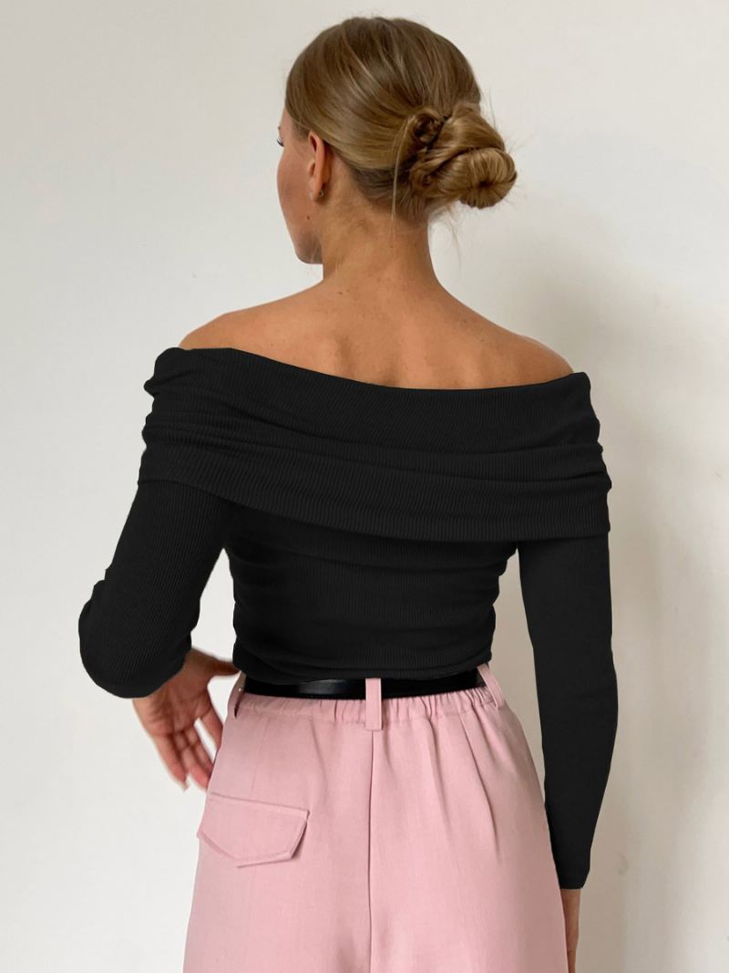 Off-shoulder Trui Met Lange Mouwen Herfst-wintertrui Dames - Zwart