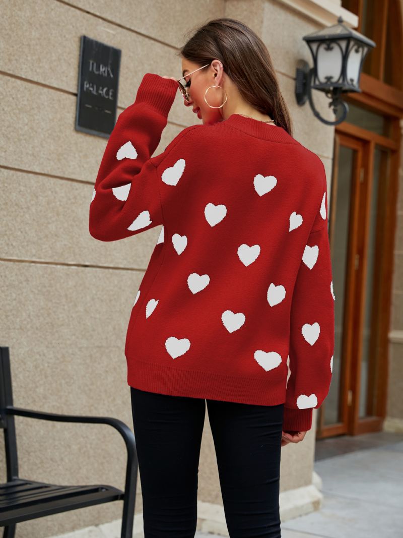 Truien Dames Roze Tweekleurige Met Juweelhals Lange Mouwen Acryl - Rood