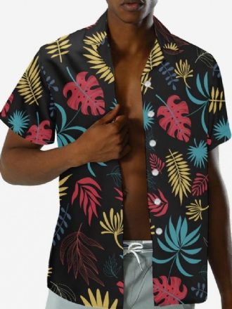 Casual Overhemd Met Korte Mouwen Heren Zwarte Hawaii-top Tropische Print