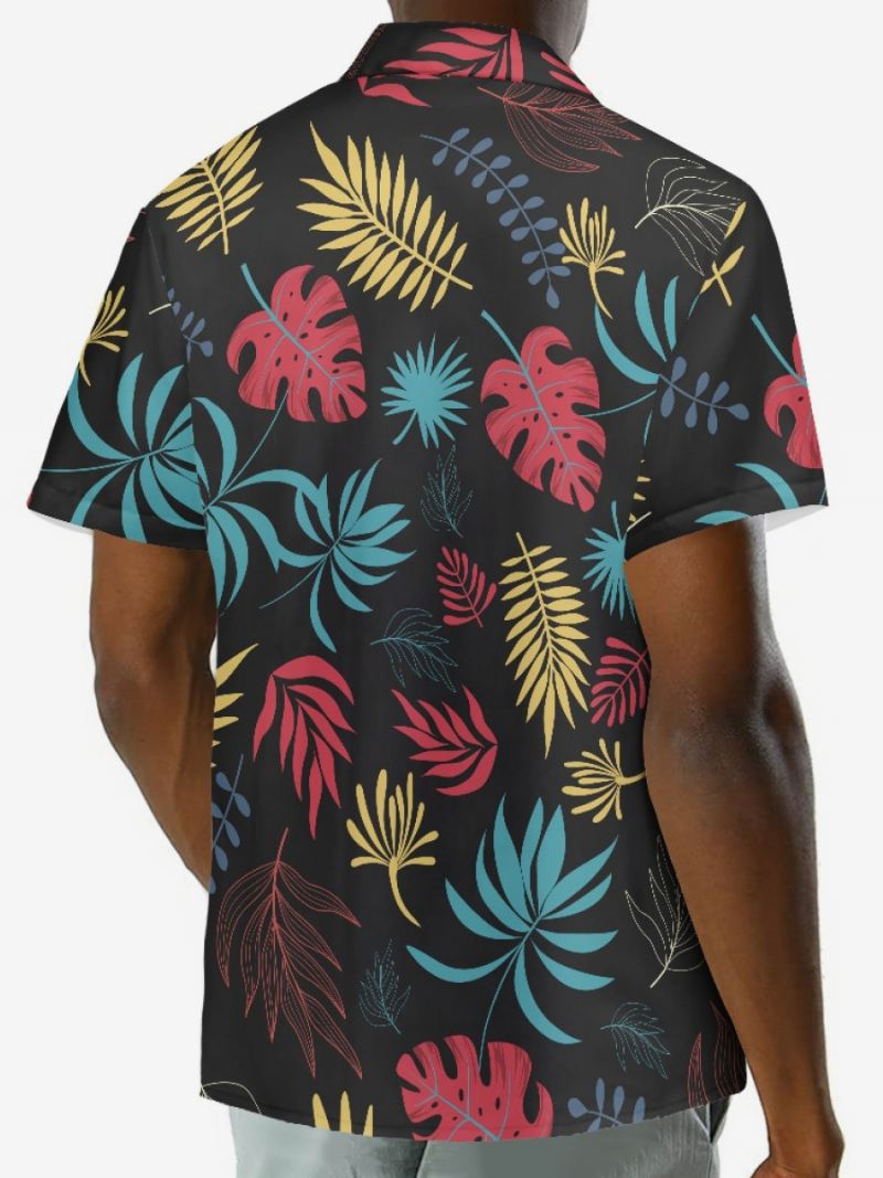 Casual Overhemd Met Korte Mouwen Heren Zwarte Hawaii-top Tropische Print - Zwart