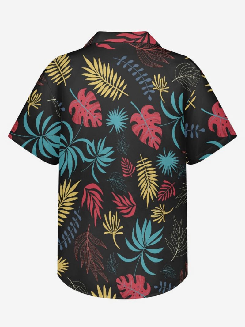 Casual Overhemd Met Korte Mouwen Heren Zwarte Hawaii-top Tropische Print - Zwart