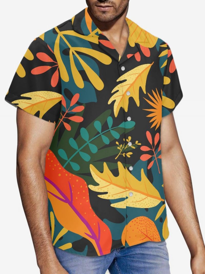 Hawaii-shirt Met Korte Mouwen Heren Hawaii-vakantietop Tropische Print - Zwart