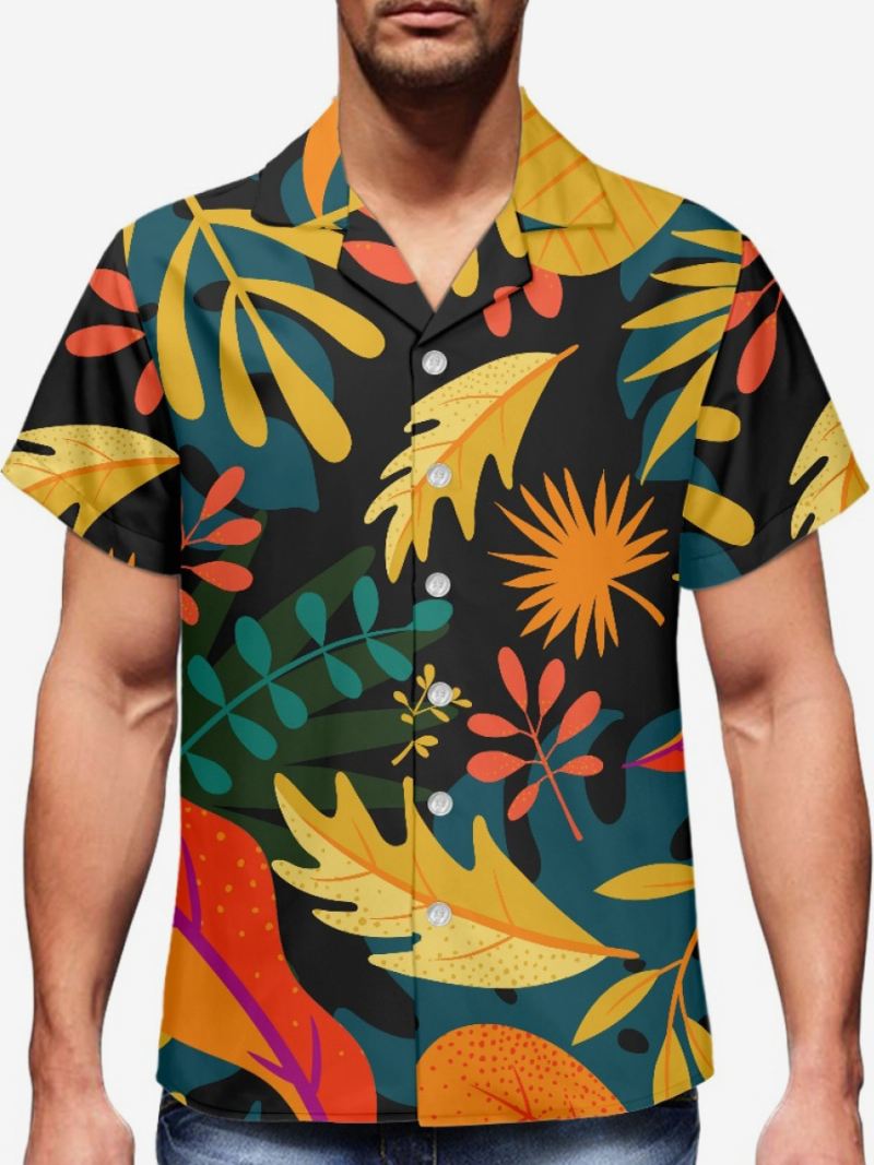 Hawaii-shirt Met Korte Mouwen Heren Hawaii-vakantietop Tropische Print - Zwart