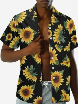 Heren Funky Hawaiiaanse Shirts Met Korte Mouwen Zomervakantie Zonnebloem Bedrukt Strand Casual Hawaii-shirt