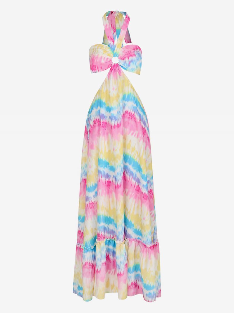 Boho-jurk Dames Met Schilderij Halterring Details Backless Resort Casual Maxi-jurken - Wit