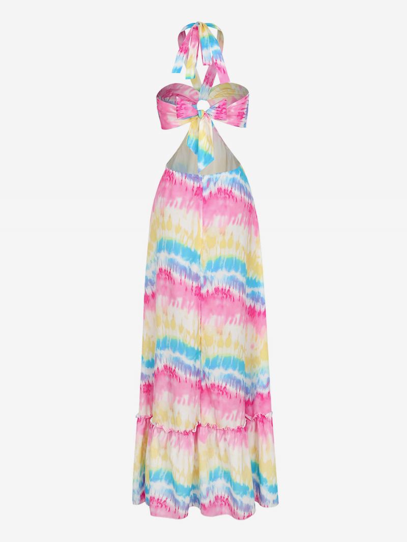 Boho-jurk Dames Met Schilderij Halterring Details Backless Resort Casual Maxi-jurken - Wit