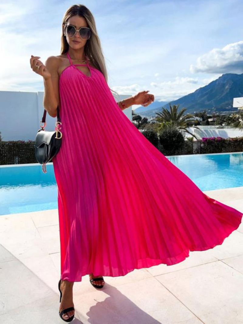 Dames Boho-jurk V-hals Mouwloze Zomerjurk - Rood