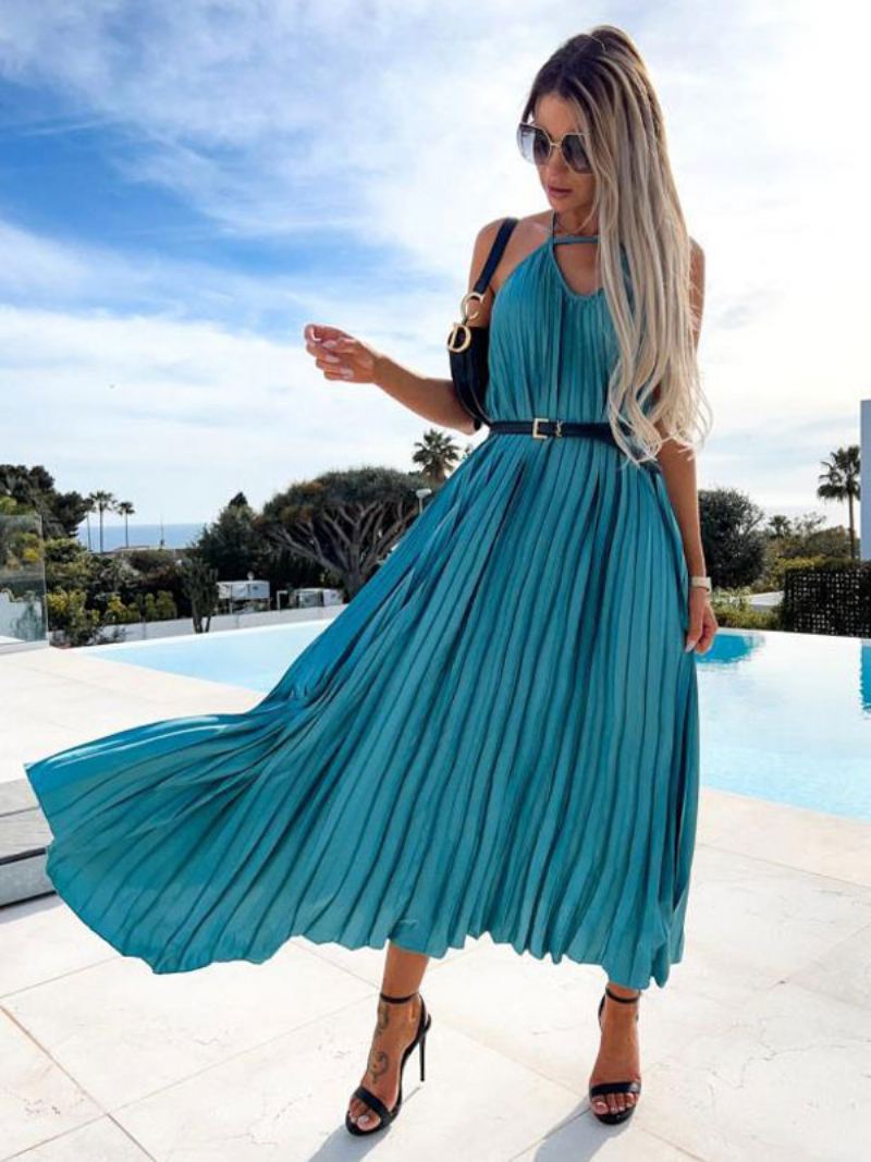 Dames Boho-jurk V-hals Mouwloze Zomerjurk - Blauw