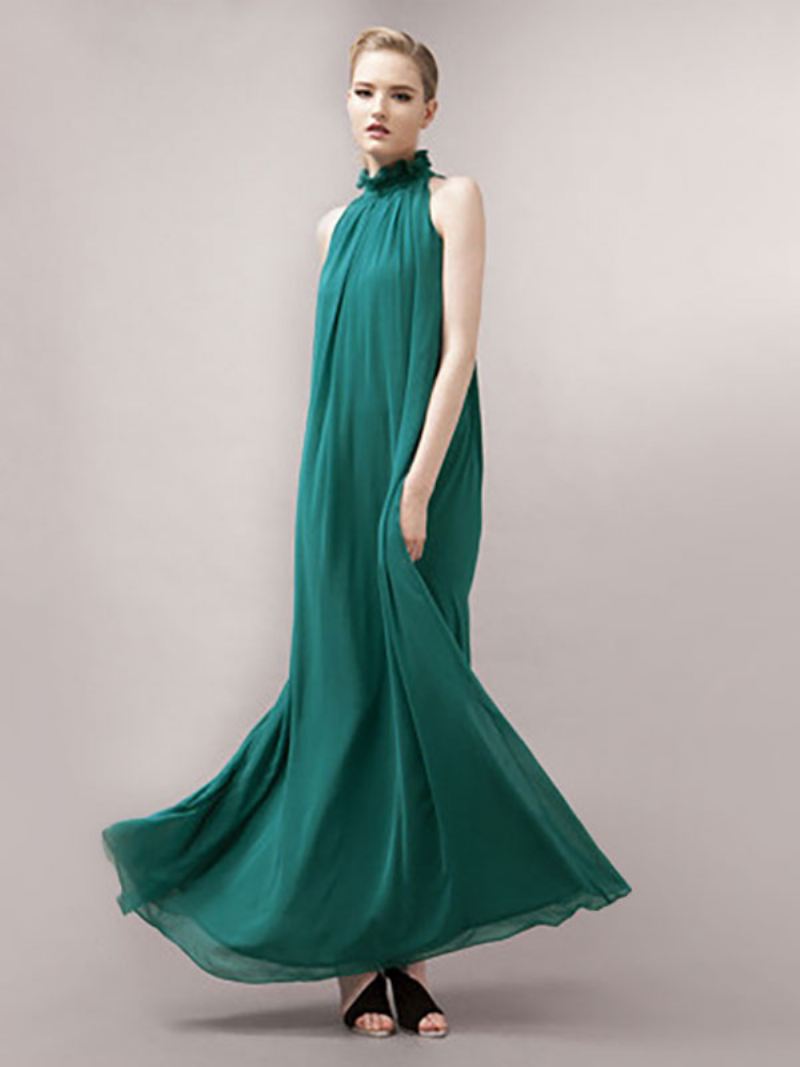 Dames Halter Zonnejurk Met Juweelhals Veters Chiffon Strandgala Maxi-jurken - Groen