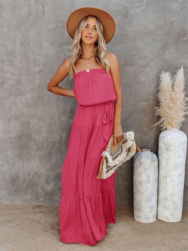 Dames Maxi-jurk Met Bateau-hals Mouwloze Vloerlengte Jurk - Roze