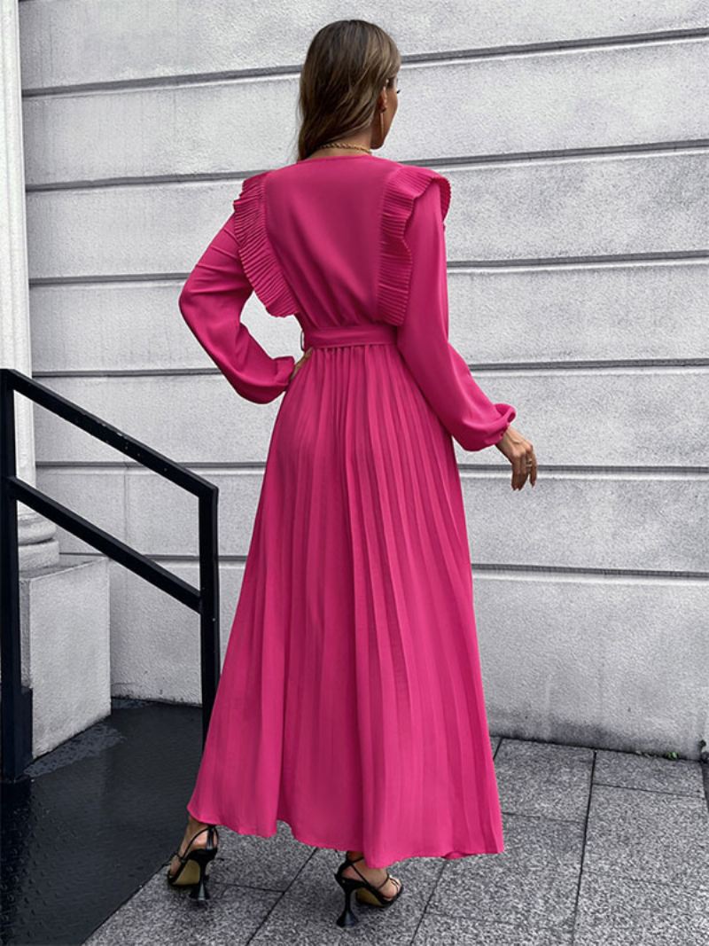 Dames Maxi-jurk V-hals Lange Mouwen Jurk - Roze