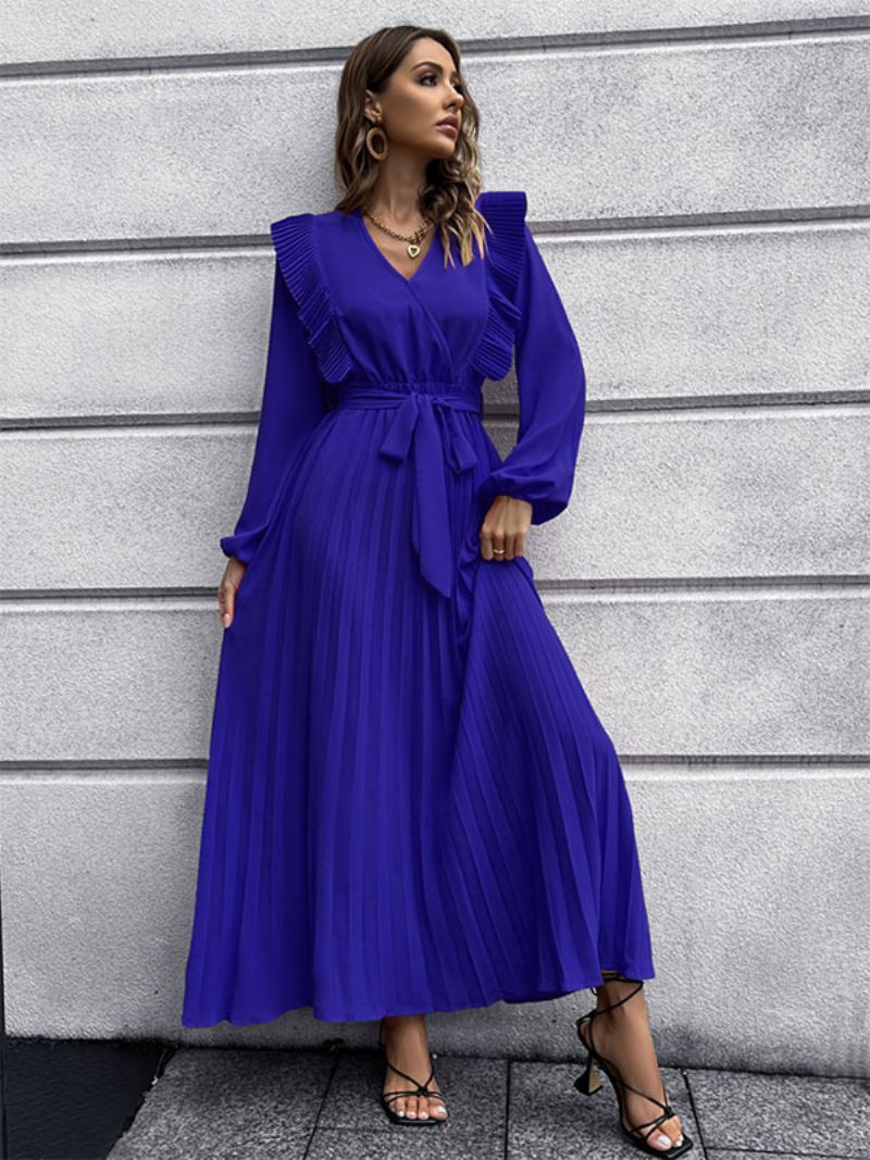 Dames Maxi-jurk V-hals Lange Mouwen Jurk - Blauw