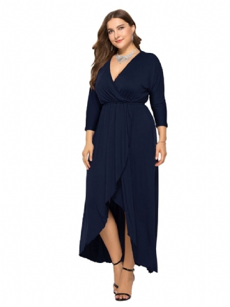 Grote Maat Maxi-jurk Dames Piepblauw Lange Mouwen Oversized Jurk Met V-hals