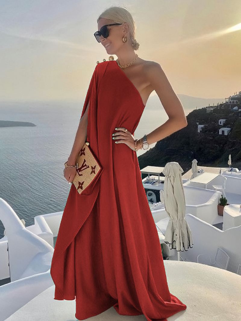 Maxi-jurk Met Asymmetrische Hals Mouwloze Lange Jurk Dames - Rood