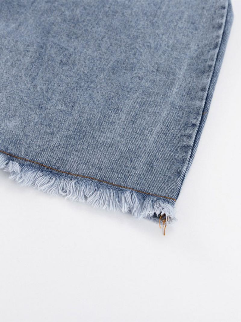 Damesrok Diepblauwe Knopen Denim Lange Verhoogde Taille Damesbroek Met Hoge Split - Diepblauw