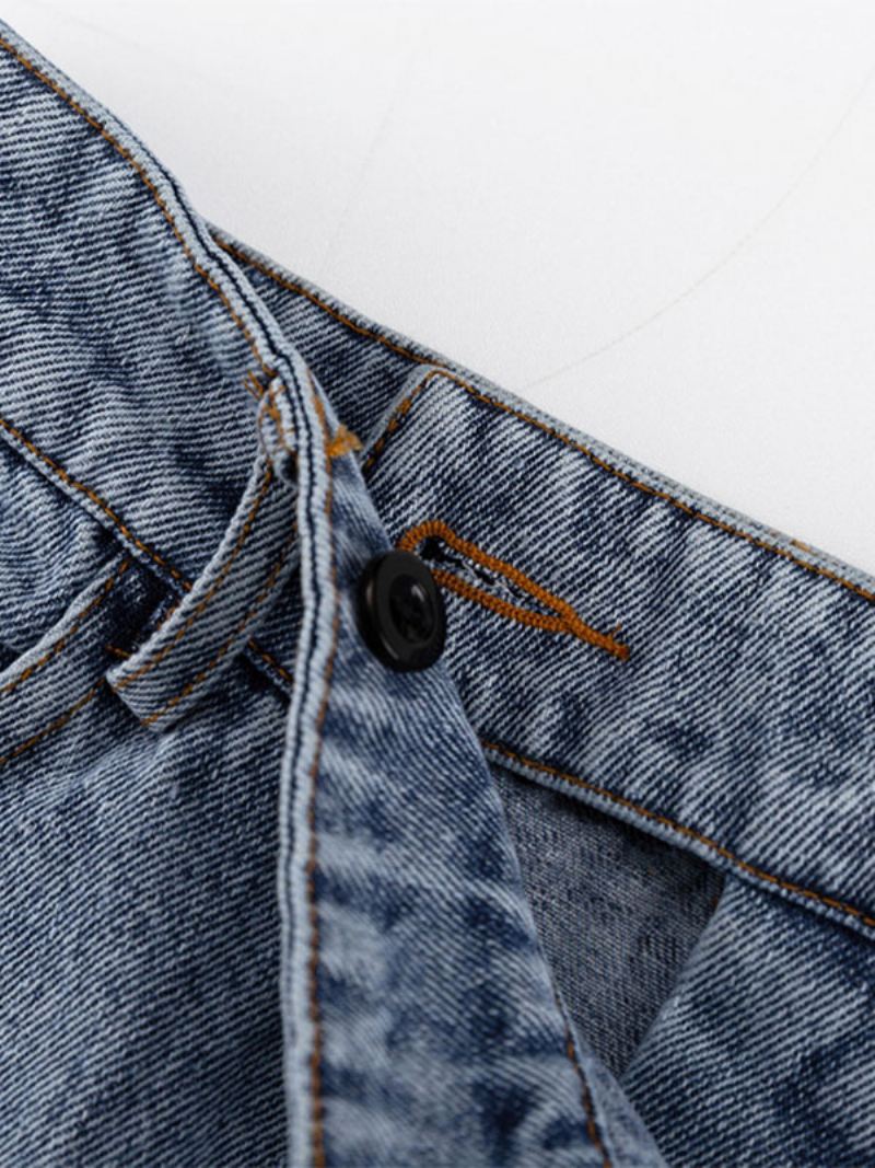 Damesrok Diepblauwe Knopen Denim Lange Verhoogde Taille Damesbroek Met Hoge Split - Diepblauw