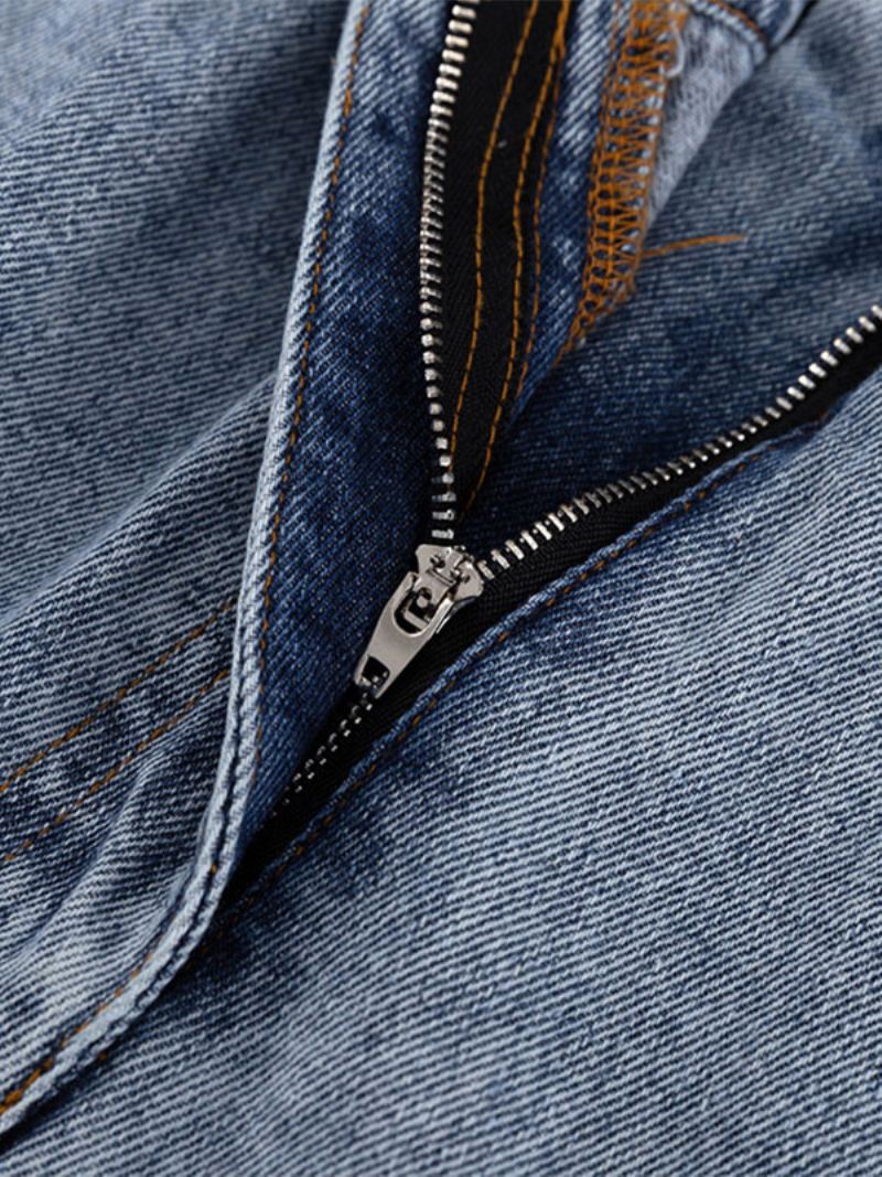 Damesrok Diepblauwe Knopen Denim Lange Verhoogde Taille Damesbroek Met Hoge Split - Diepblauw