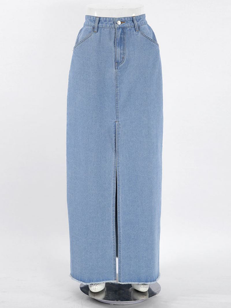 Rok Dames Blauwe Knopen Denim Lange Damesbroeken - Blauw