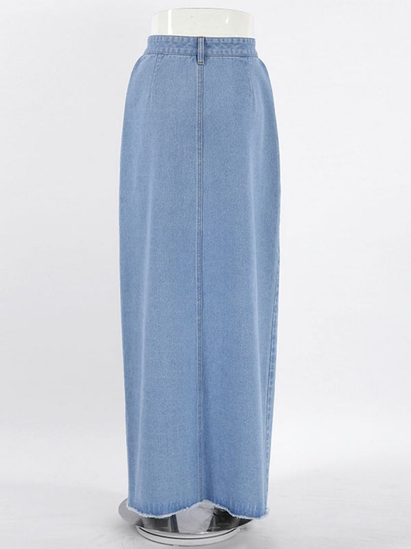 Rok Dames Blauwe Knopen Denim Lange Damesbroeken - Blauw