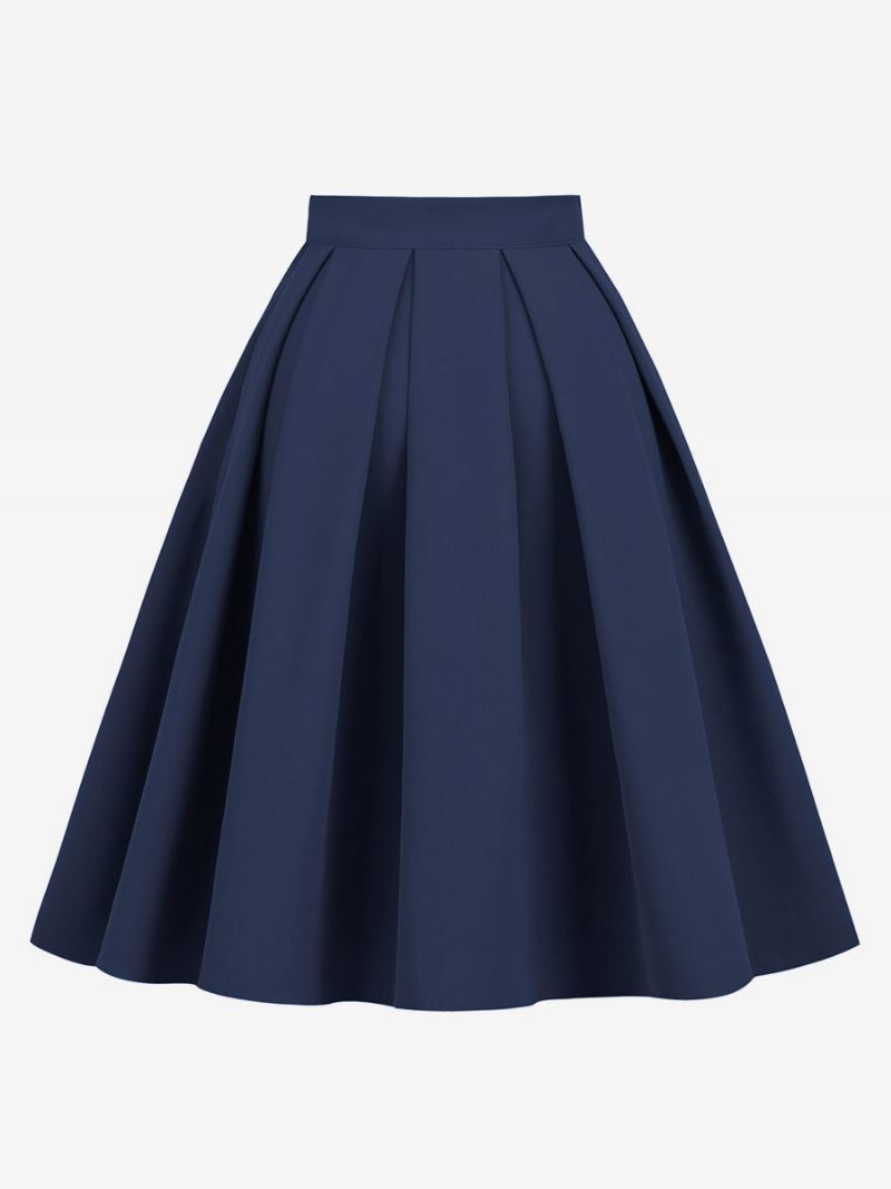 Rok Dames Donker Marineblauw Geplooide Damesbroek Met Verhoogde Taille - Donker Marineblauw