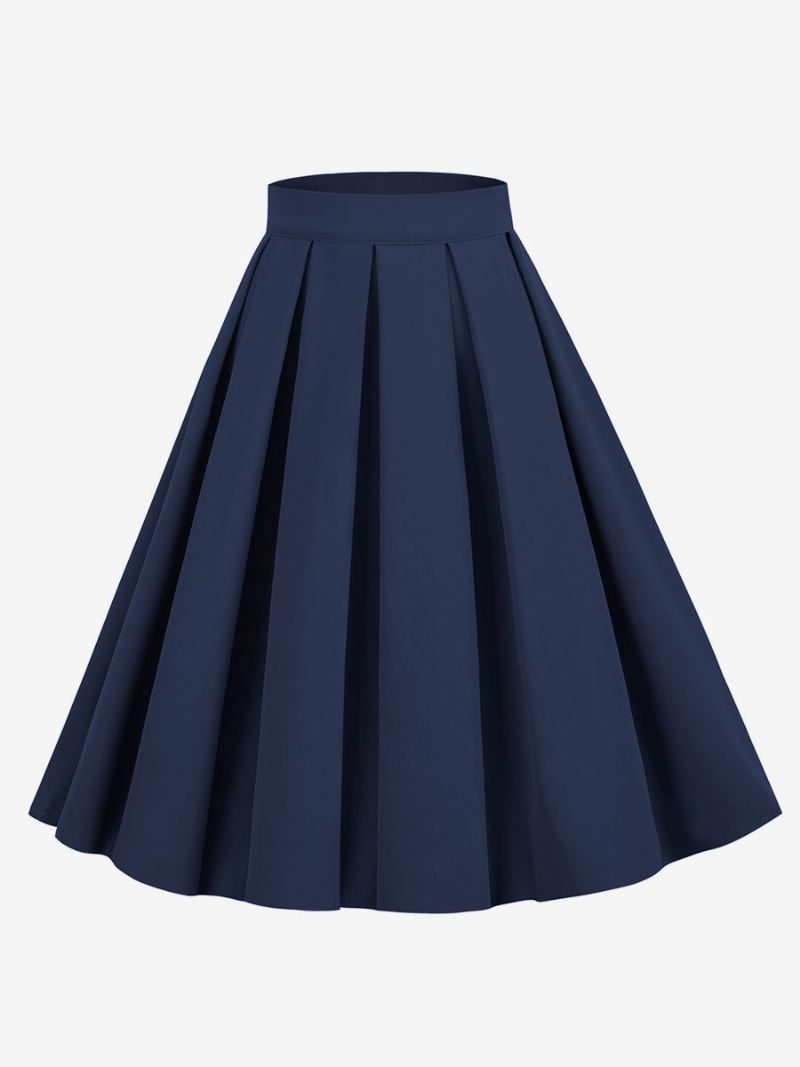 Rok Dames Donker Marineblauw Geplooide Damesbroek Met Verhoogde Taille - Donker Marineblauw