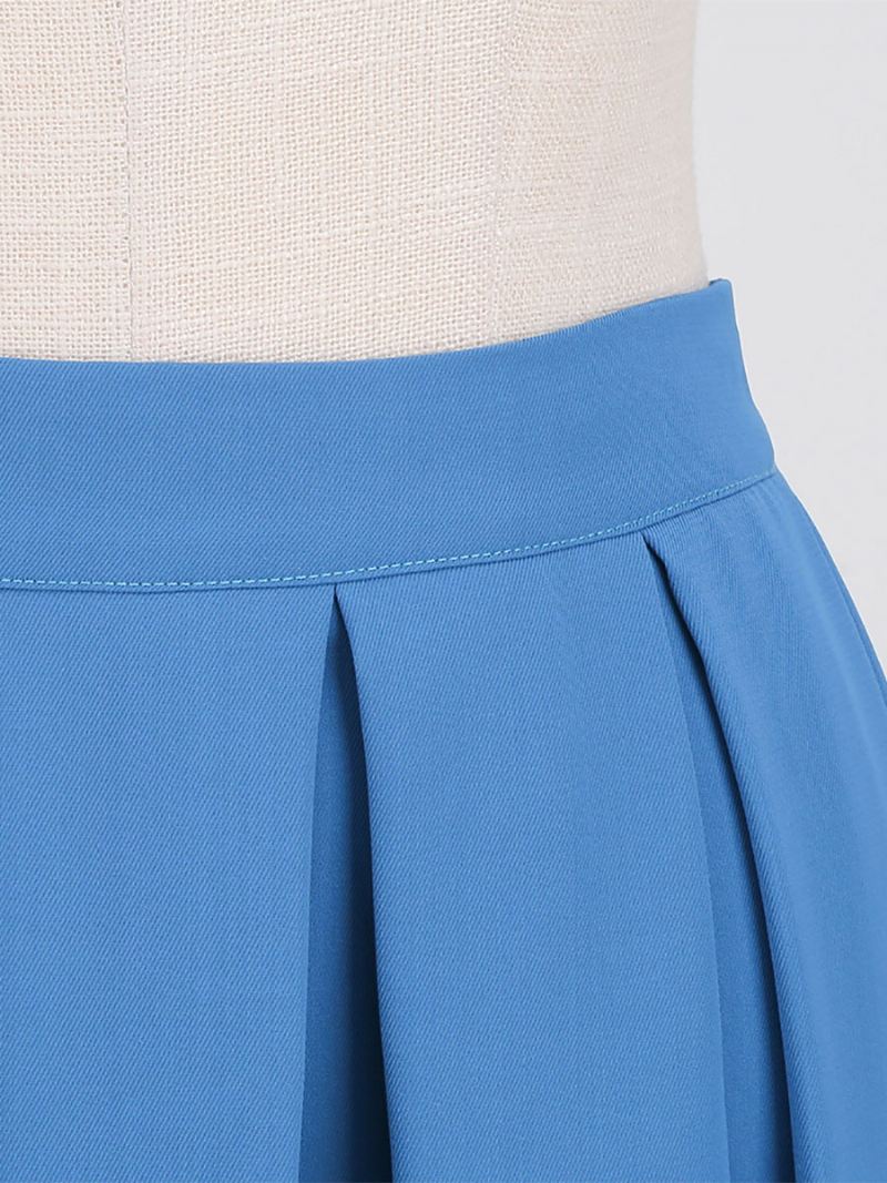 Rok Dames Donker Marineblauw Geplooide Damesbroek Met Verhoogde Taille - Blauw