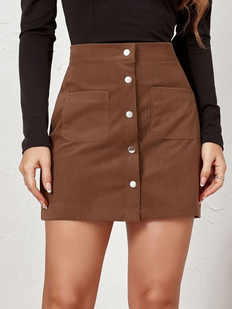 Rok Dames Koffiebruin Corduroy Korte Herfst- Winterdamesbroeken