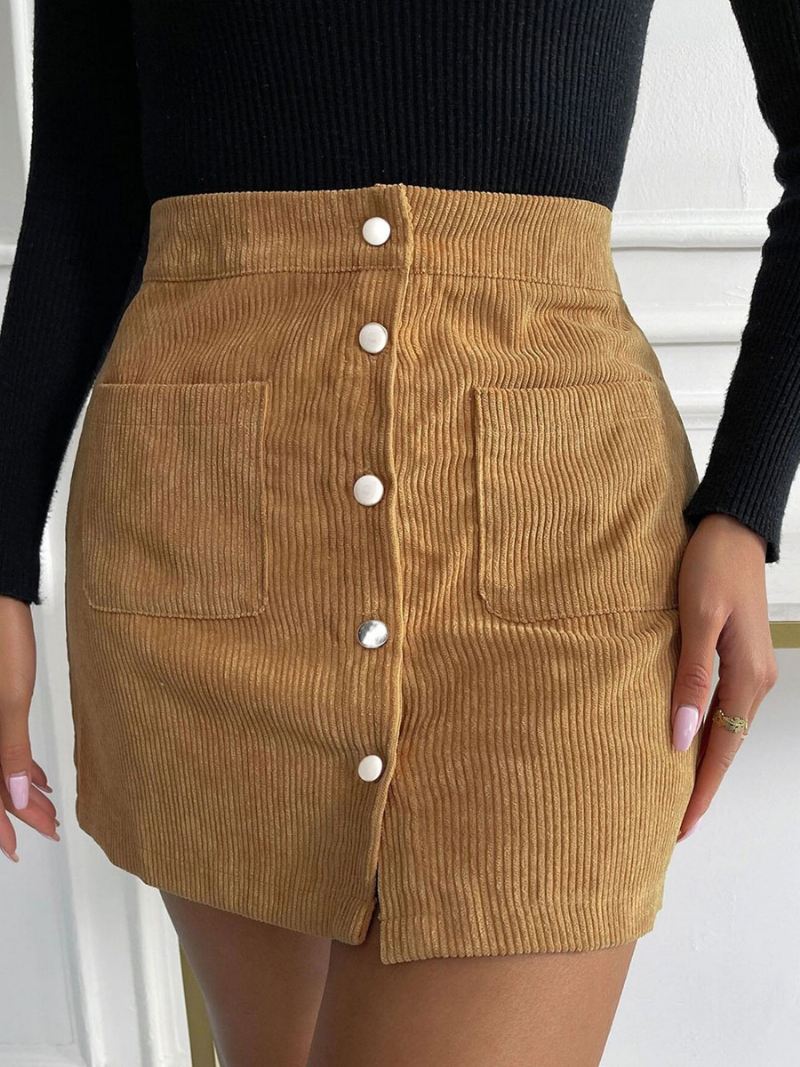 Rok Dames Koffiebruin Corduroy Korte Herfst- Winterdamesbroeken - Geel