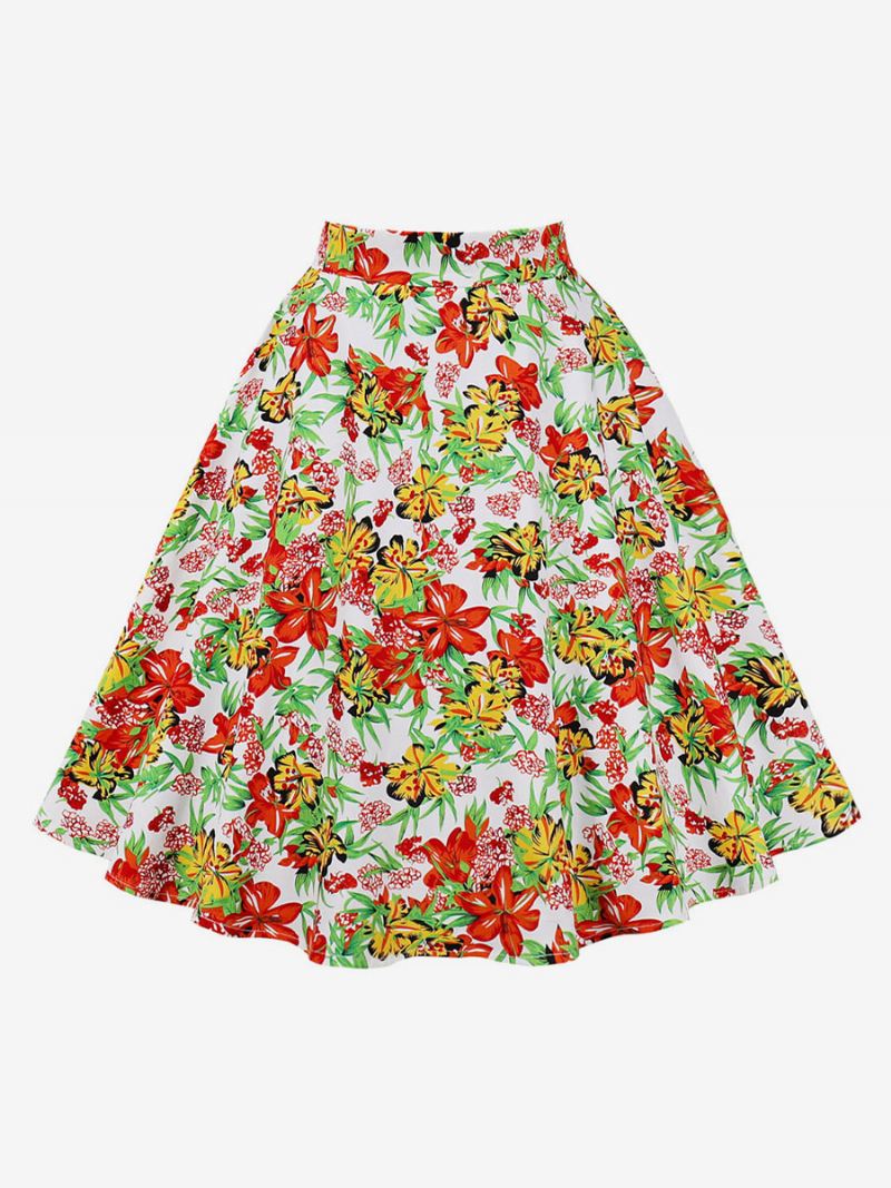 Rok Dames Rode Bloemenprint Katoen Knielengte Hoge Taille Herfst Winter Damesbroeken