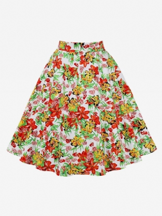 Rok Dames Rode Bloemenprint Katoen Knielengte Hoge Taille Herfst Winter Damesbroeken