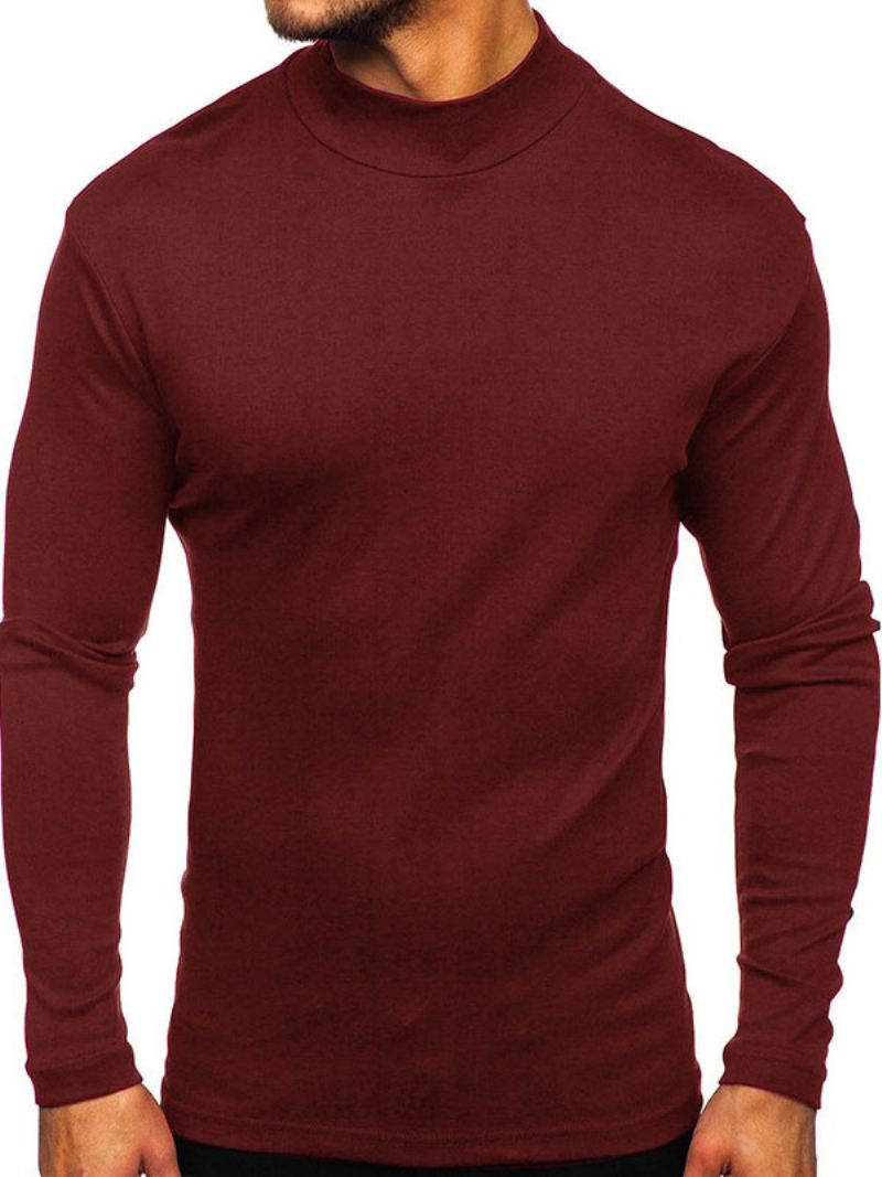 Heren T-shirts Casual Hoge Kraag Oversized Lange Mouwen - Bordeauxrood