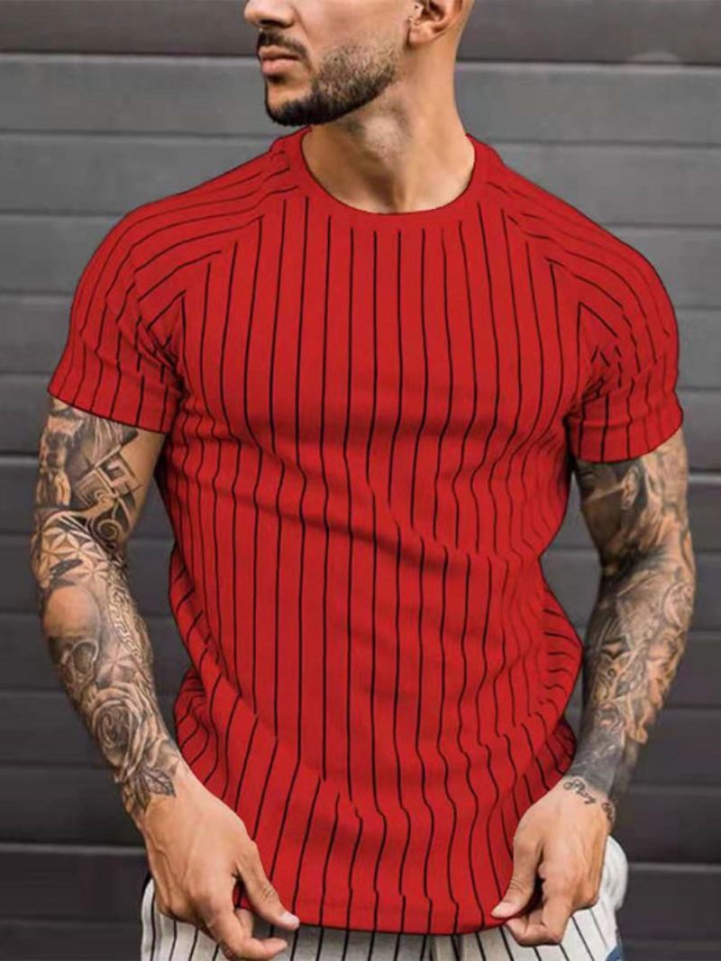 Heren T-shirts Casual Juweelhals Strepen Korte Mouwen - Rood