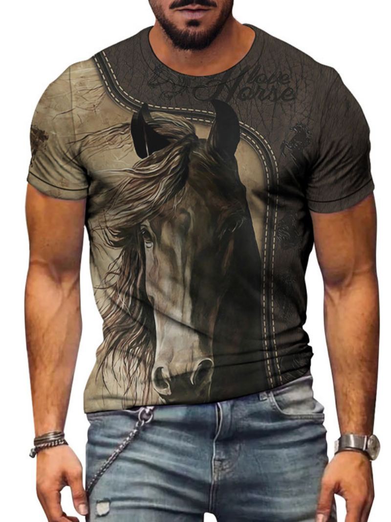 Heren-t-shirts Casual Met Sieraad Kleurblok Korte Mouwen - Taupe