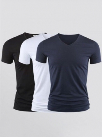 Heren T-shirts Casual V-hals Korte Mouwen