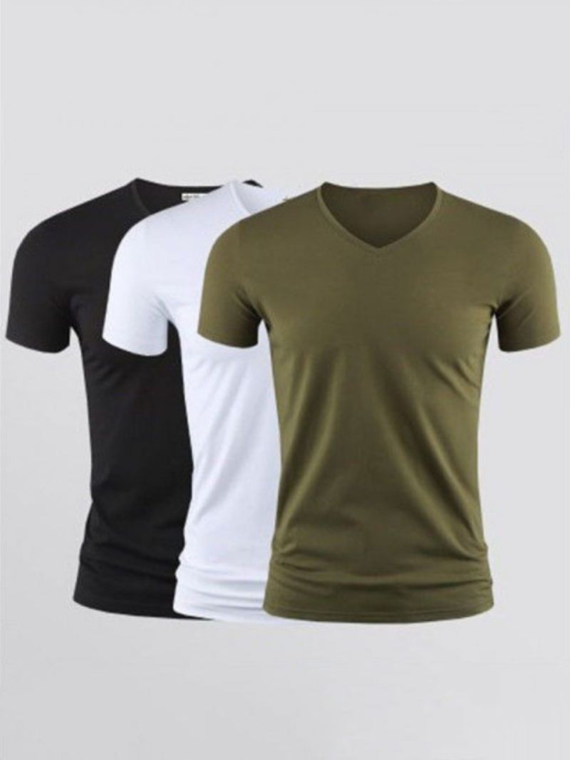 Heren T-shirts Casual V-hals Korte Mouwen - Jagergroen