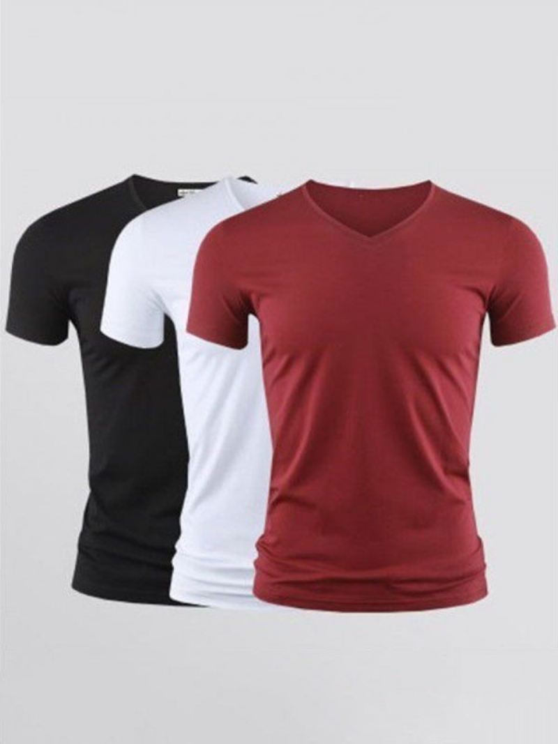 Heren T-shirts Casual V-hals Korte Mouwen - Bordeauxrood