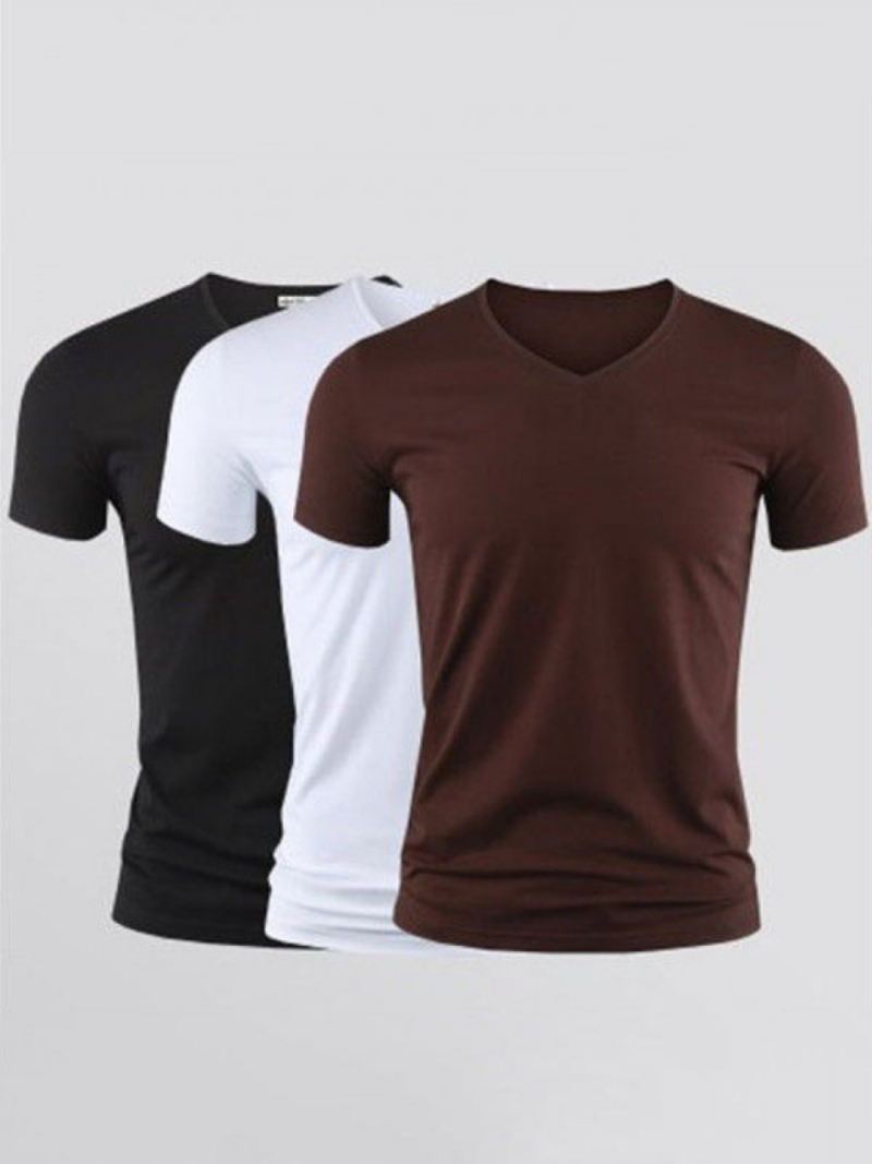 Heren T-shirts Casual V-hals Korte Mouwen - Diepbruin