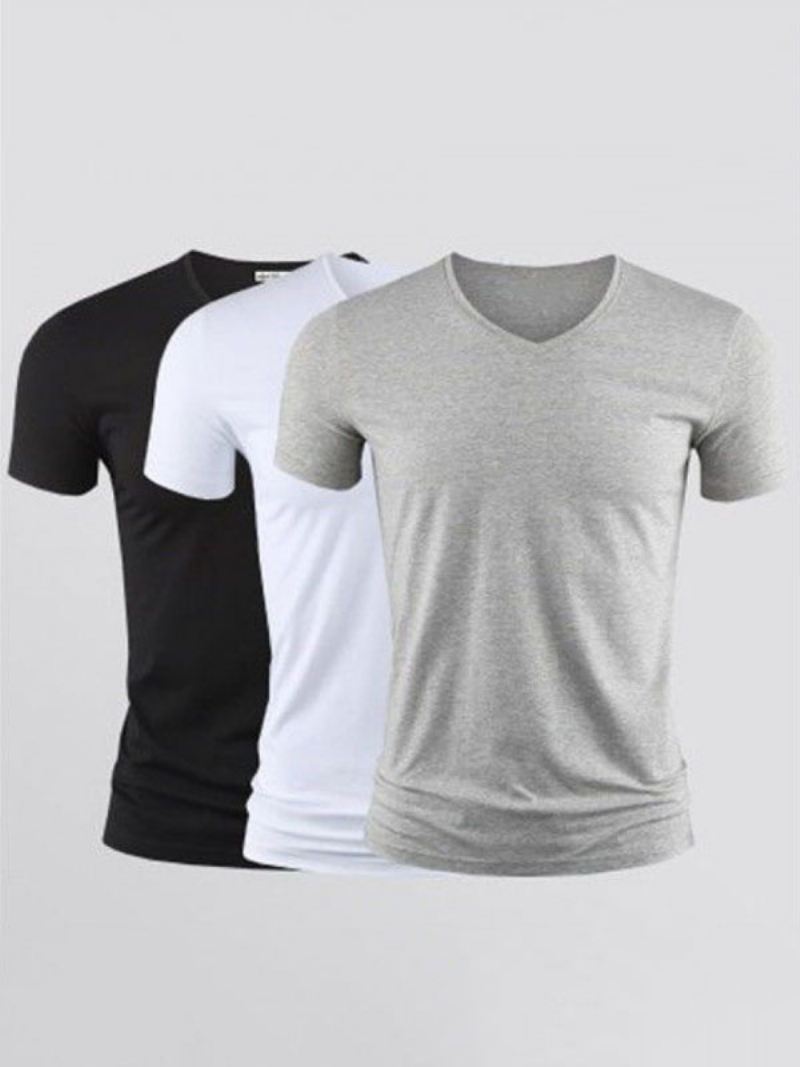 Heren T-shirts Casual V-hals Korte Mouwen - Lichtgrijs