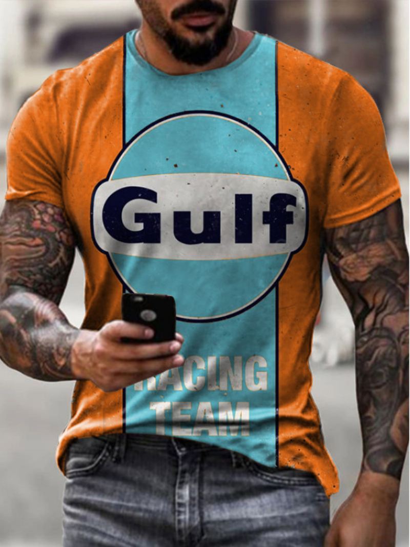 Heren T-shirts Klassieke Juweelhals Bedrukte Korte Mouwen - Oranje