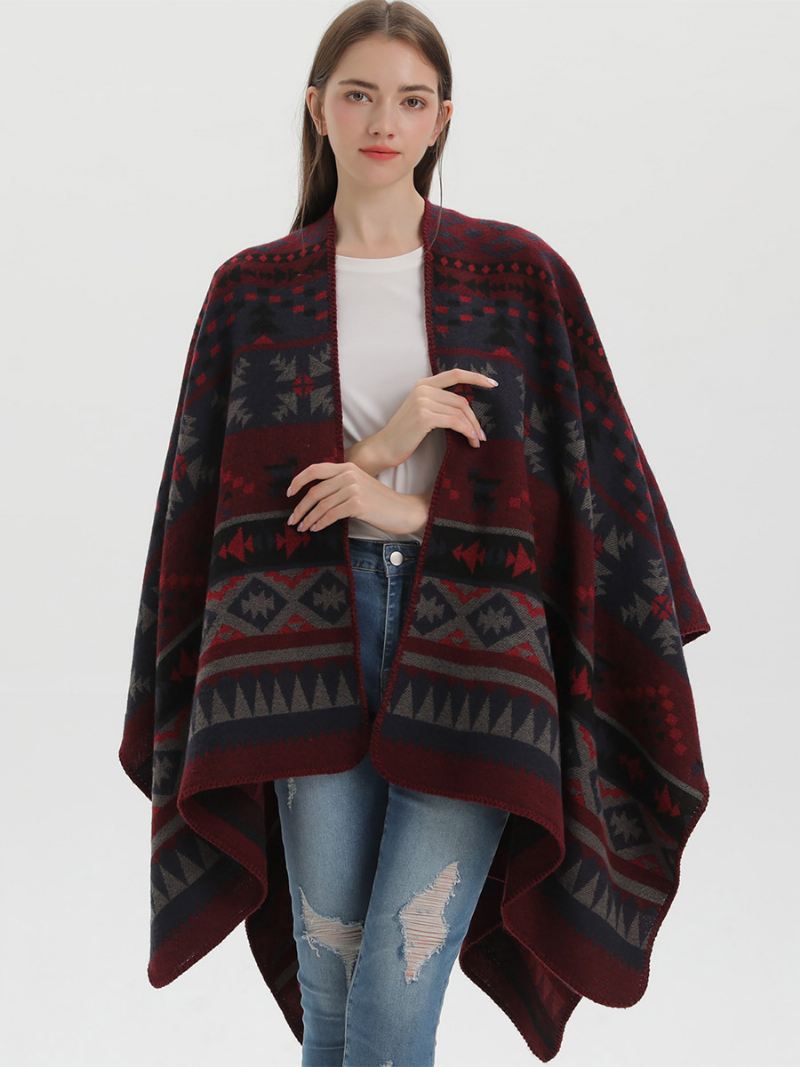 Boheemse Vrouwen Cape Geometrische Oversized Herfst-winterponcho