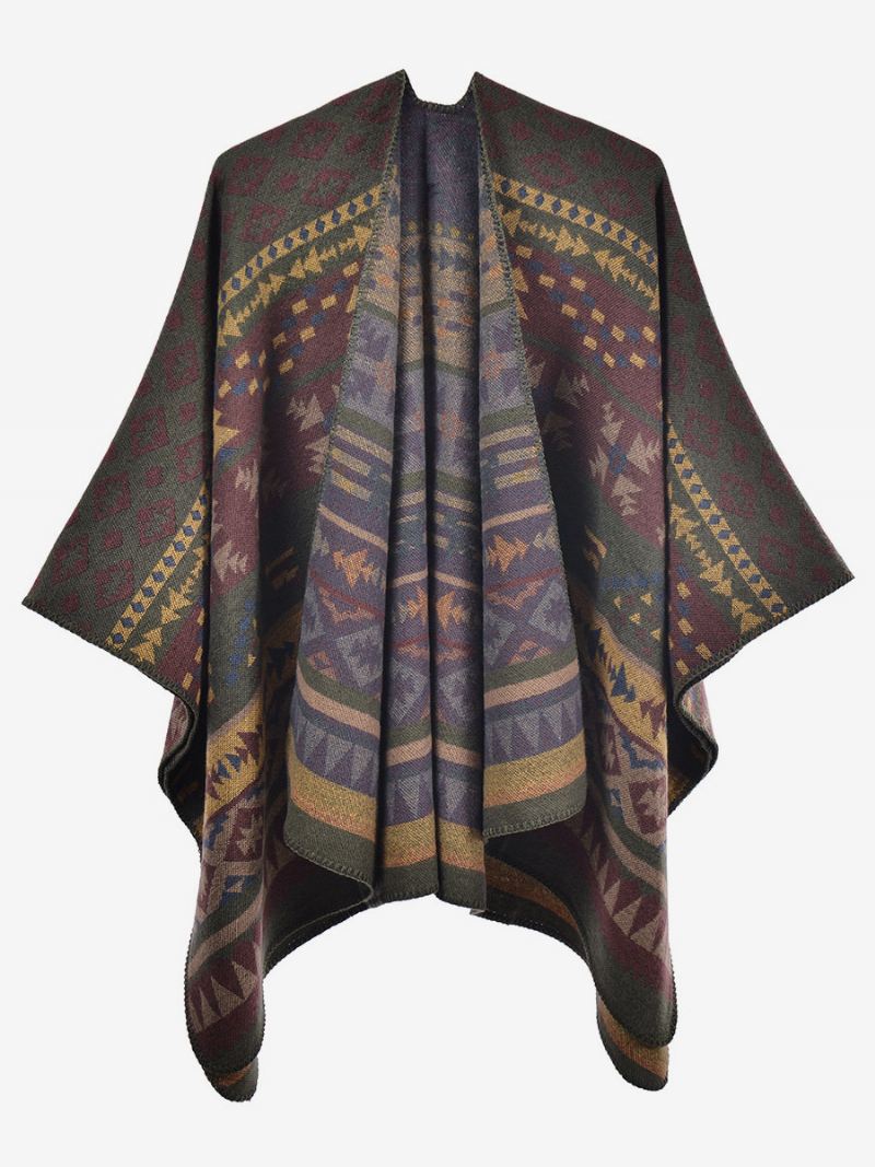 Boheemse Vrouwen Cape Geometrische Oversized Herfst-winterponcho - Groen